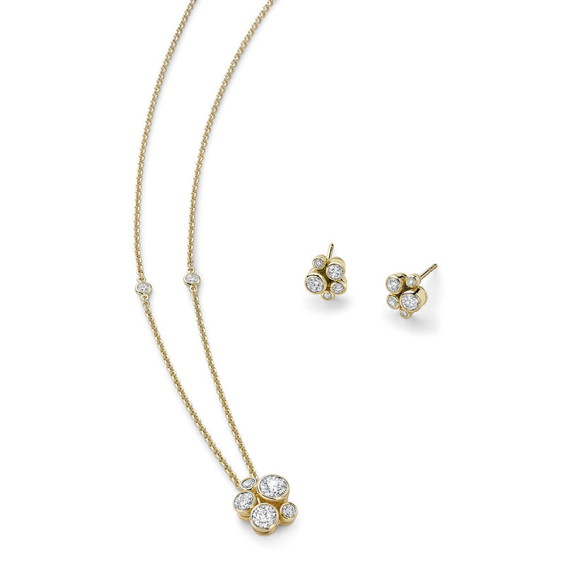 Raindance Yellow Gold Cluster Pendant and Earrings Set