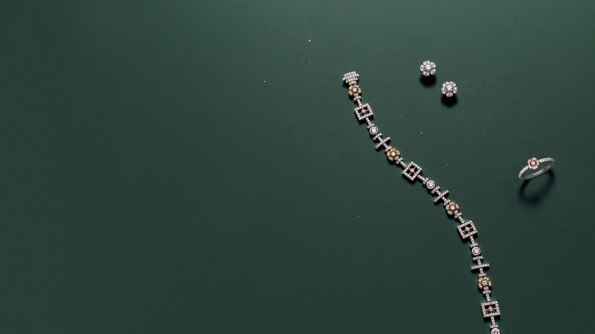 Secret Garden Long Platinum Pink Diamond Necklace, ring and earrings by Boodles.