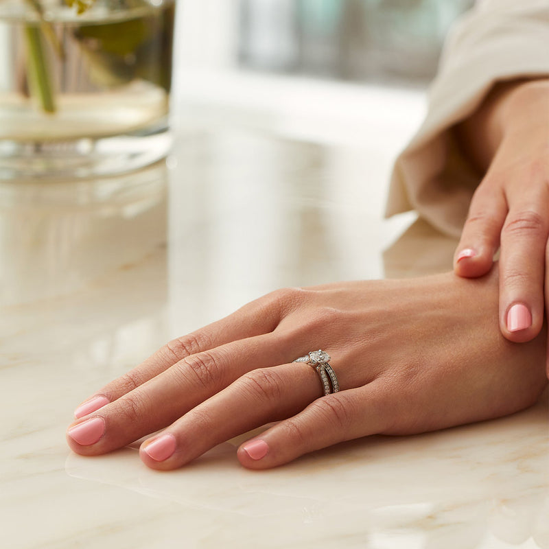 Petal Oval Cut Platinum Diamond Engagement Ring