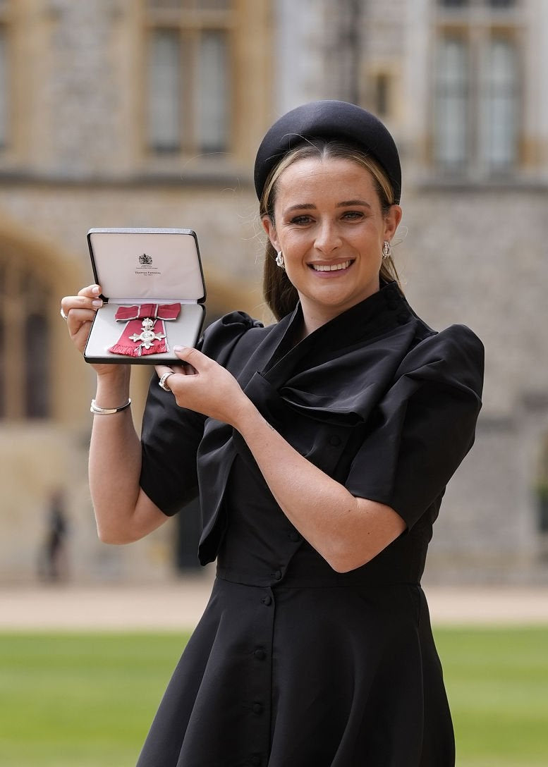 English footballer Ella Toone wears Boodles collection The Knot White Gold Diamond Earrings to her MBE event