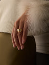 Florentine Three Stone Ashoka Diamond Yellow Gold Ring