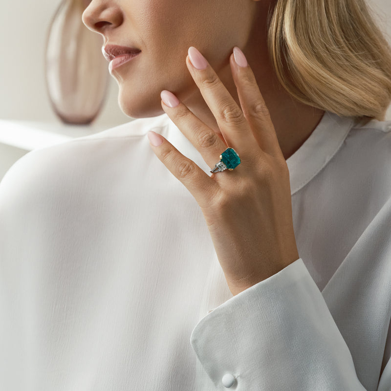 Octagonal Emerald and Diamond Platinum and Yellow Gold Ring