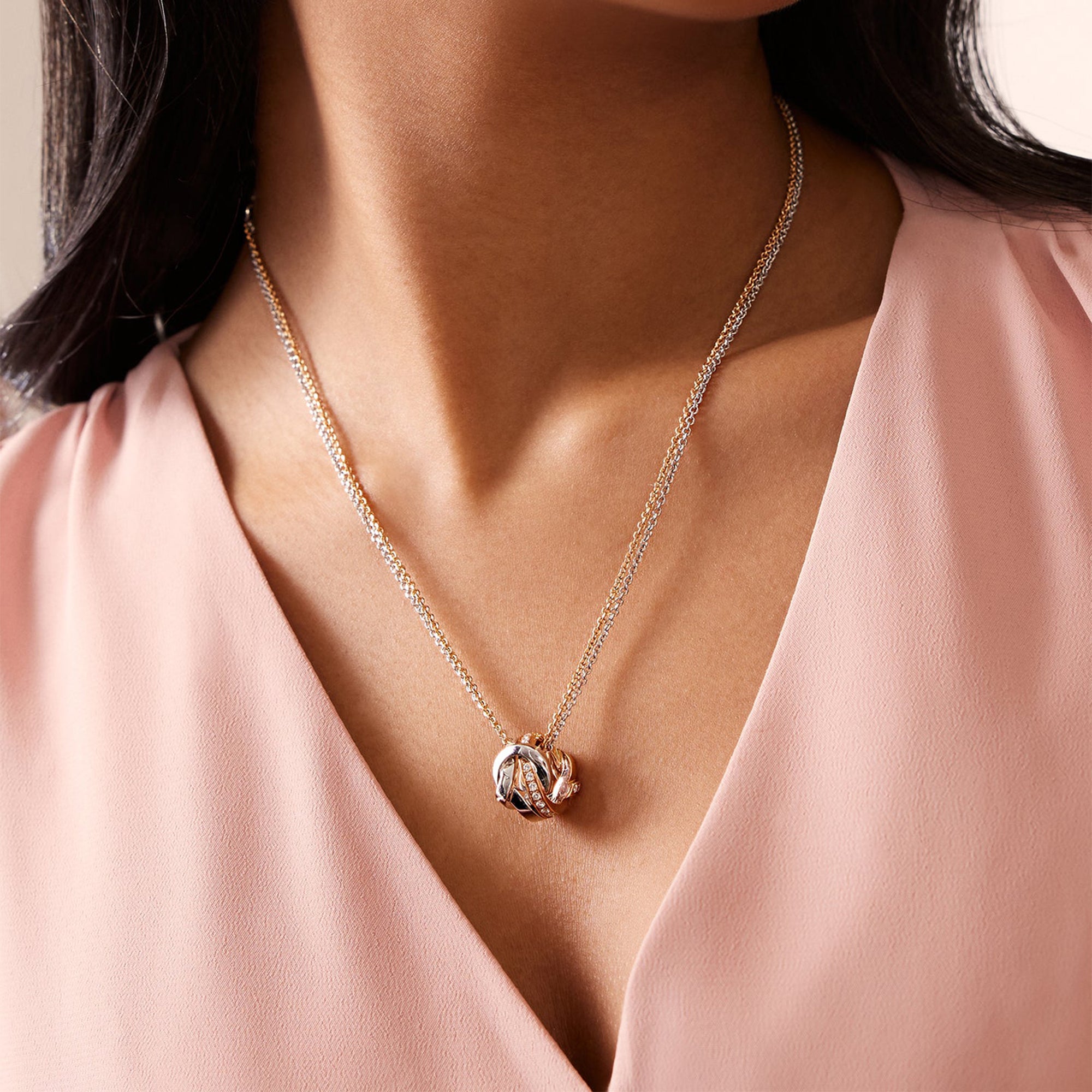 The Knot White and Rose Gold Pendant and Earrings Set