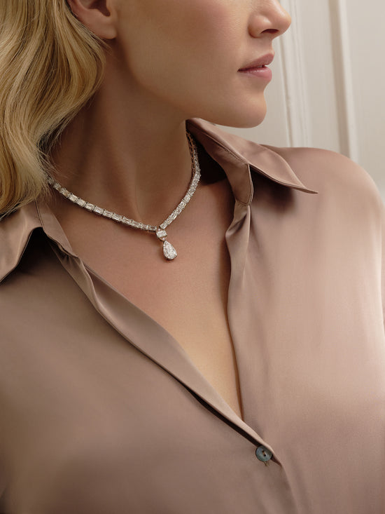 Ashoka and Pear Diamond Platinum Necklace