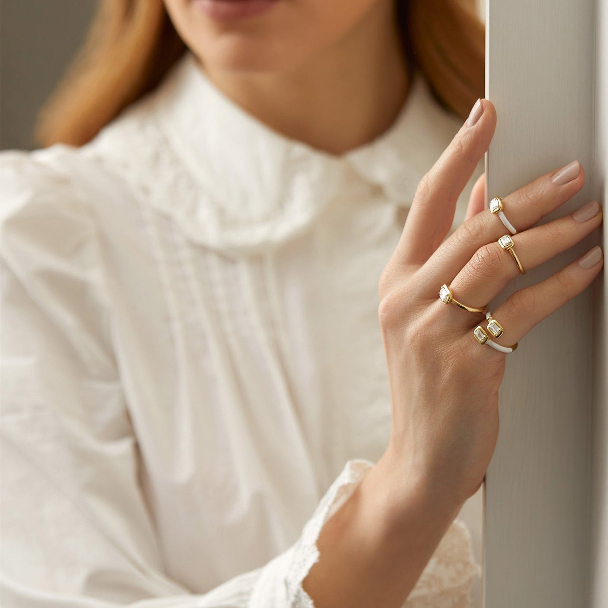 Florentine Ashoka White Enamel Yellow Gold Ring