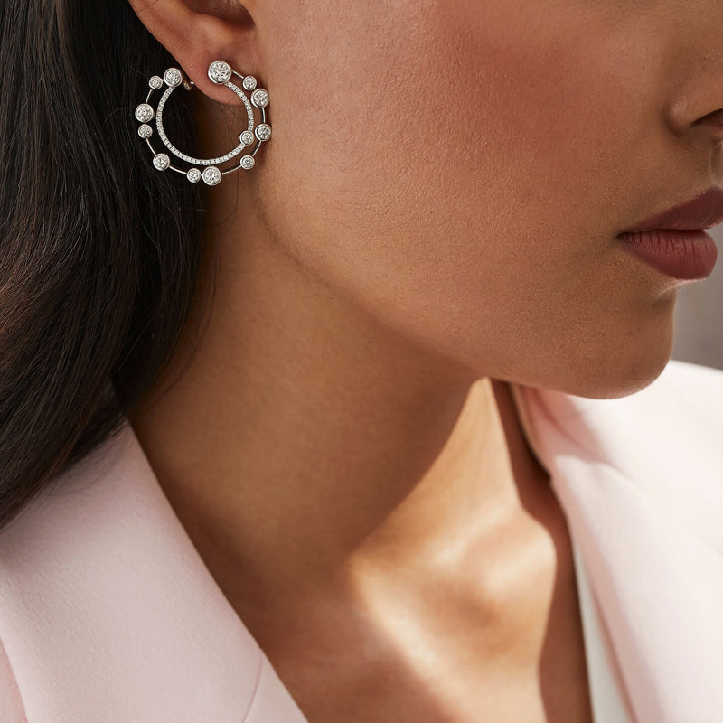 Waterfall Large Diamond Yellow Gold Hoop Earrings