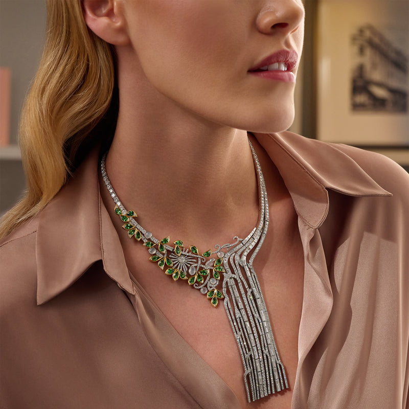 Waterfall and the Songbird Diamond and Tsavorite Necklace