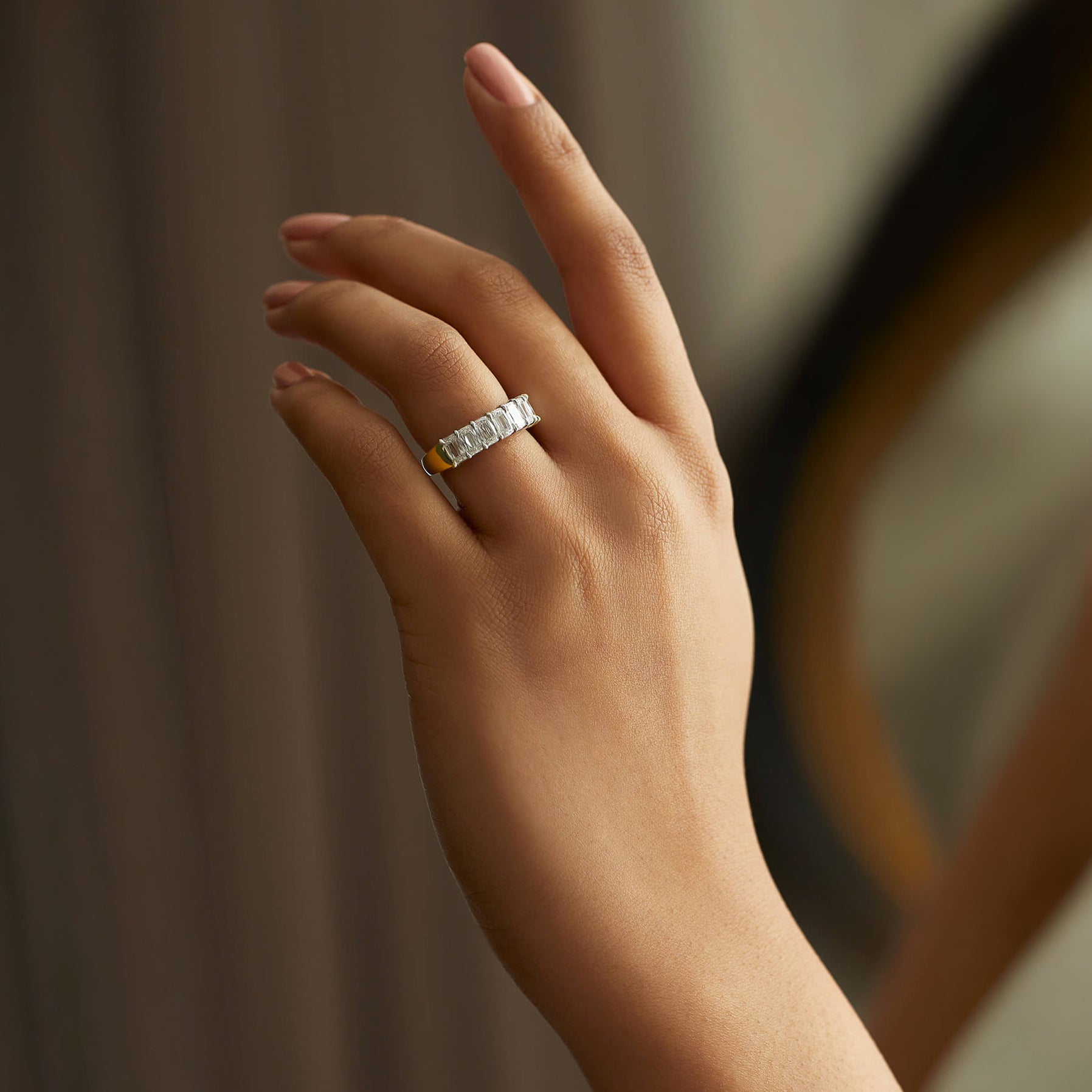 Ashoka Diamond Seven Stone Half Yellow Gold Eternity Ring