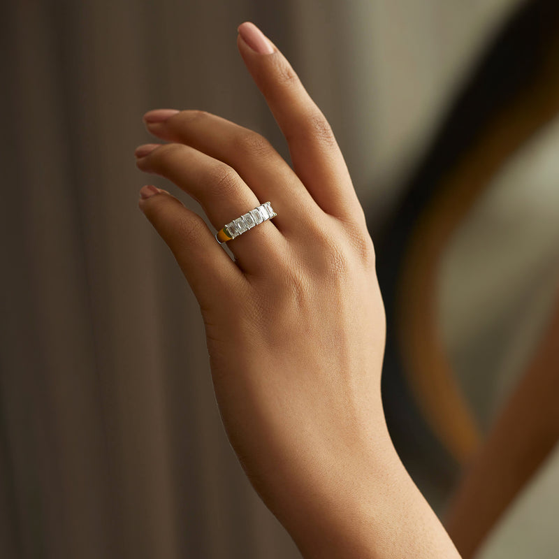 Ashoka Diamond Seven Stone Half Yellow Gold Eternity Ring