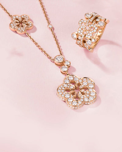 Blossom rose gold Diamond Pendant and ring by Boodles

