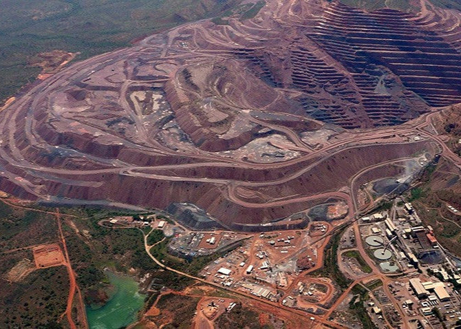 Aerial view of a the Argyle pink diamond mine with industrial facilities.