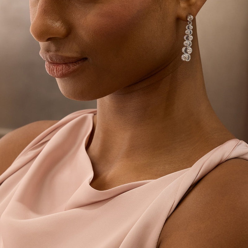 Over the Moon Diamond Platinum Drop Earrings