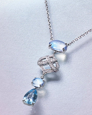 Woodland jewellery pendant set with aquamarines, moonstones and diamonds in 18 carat SMO white gold by Boodles