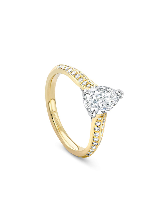 Petal Pear Cut Yellow Gold Diamond Engagement Ring