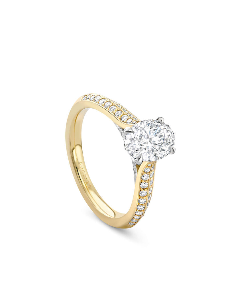 Petal Oval Cut Yellow Gold Diamond Engagement Ring