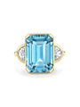 Florentine Emerald Cut Aquamarine Yellow Gold Ring