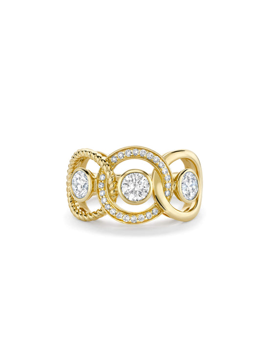 Roulette Triple Diamond Yellow Gold Ring