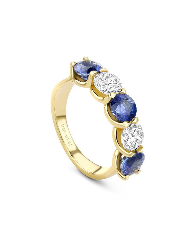 Classic Five Stone Sapphire Yellow Gold Eternity Ring