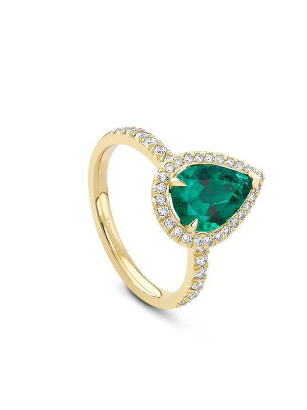 Vintage Pear Cut Yellow Gold Emerald Ring