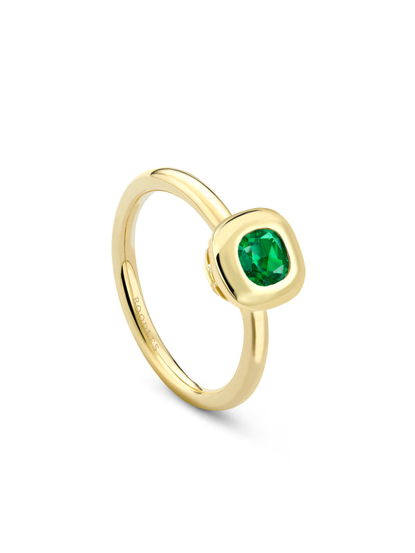 Florentine Cushion Emerald Yellow Gold Ring