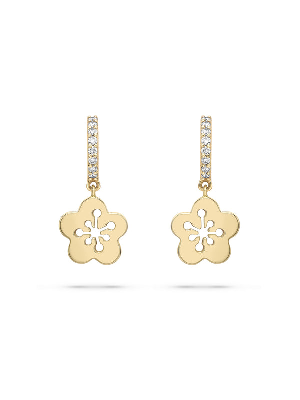 Mini Blossom Yellow Gold Diamond Drop Earrings