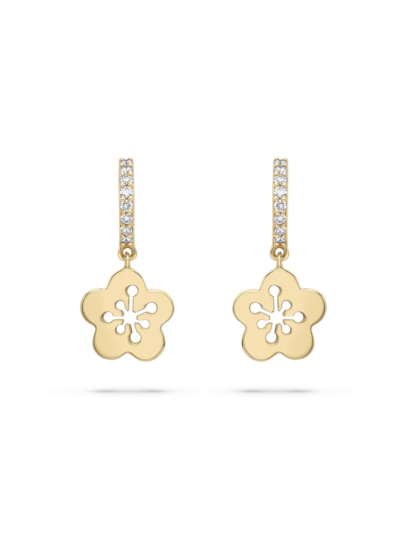 Mini Blossom Yellow Gold Diamond Drop Earrings