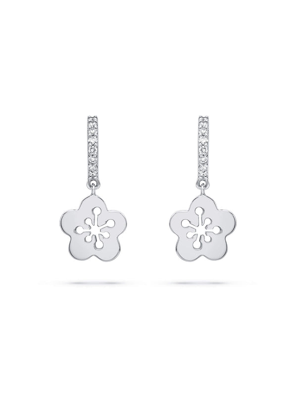 Mini Blossom White Gold Diamond Drop Earrings
