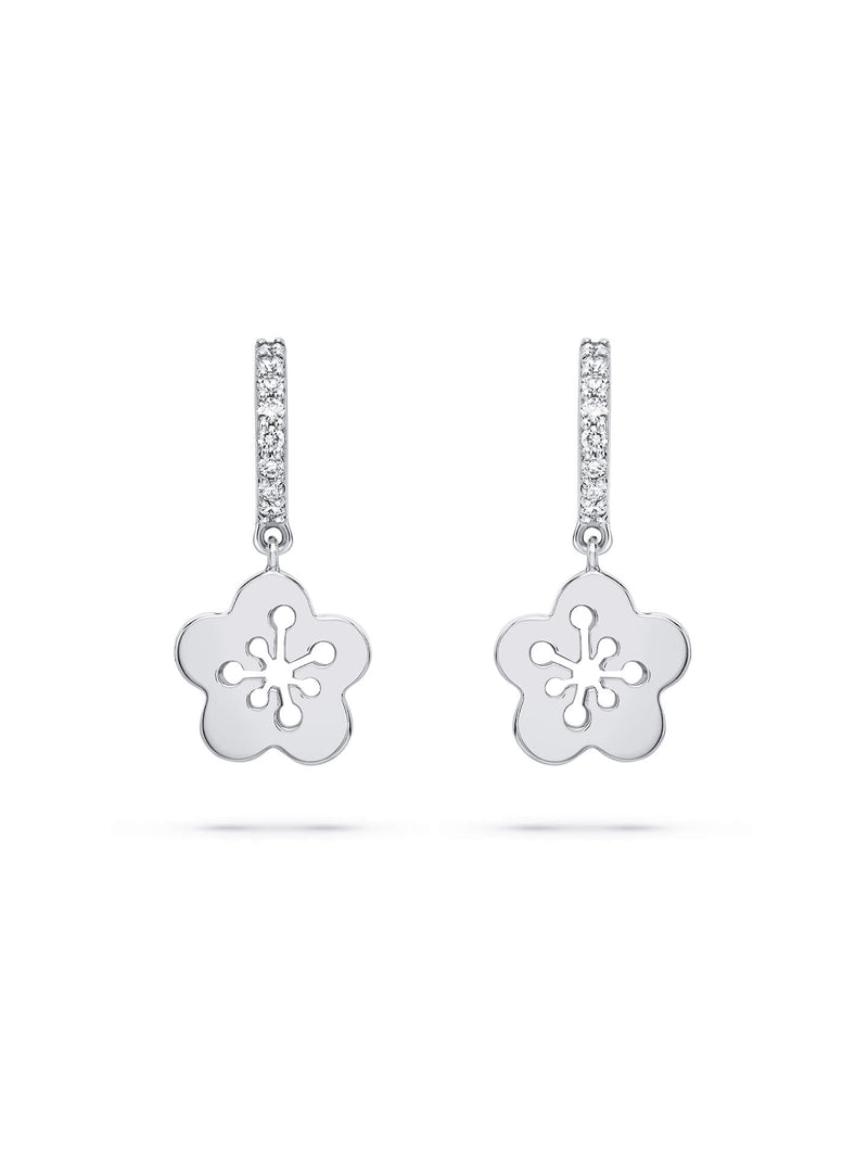 Mini Blossom White Gold Diamond Drop Earrings