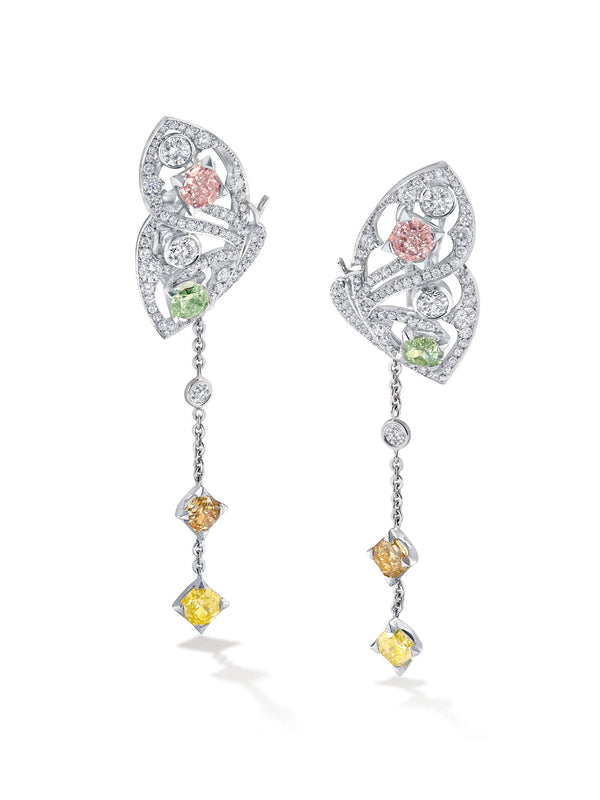 Papillon Coloured Diamond and Platinum Earrings