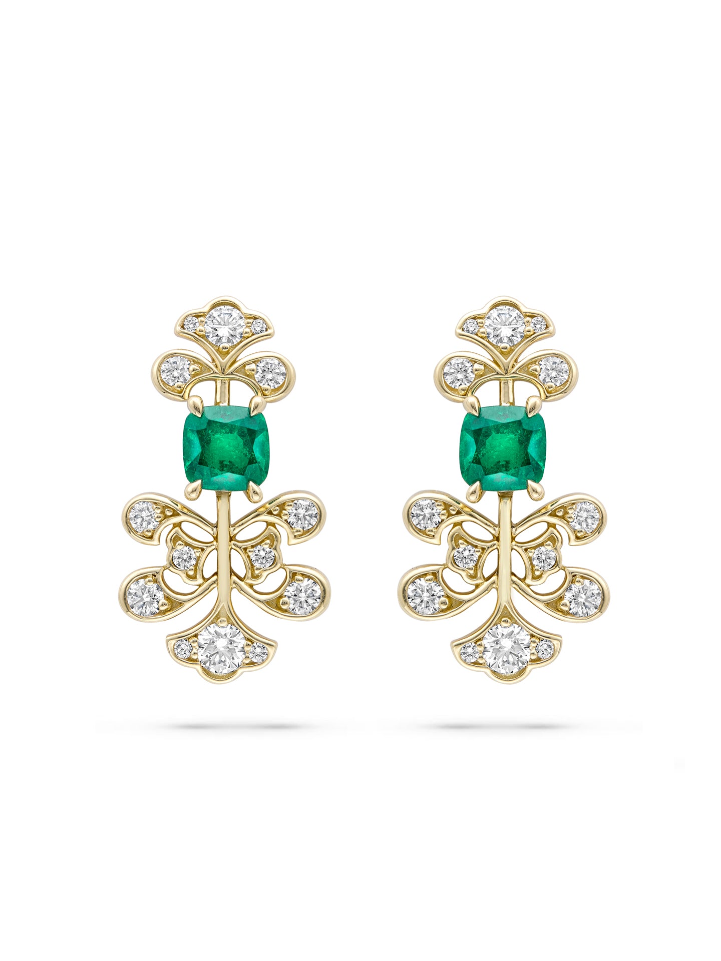 Secret Garden Fern Emerald Diamond Yellow Gold Earrings | Boodles