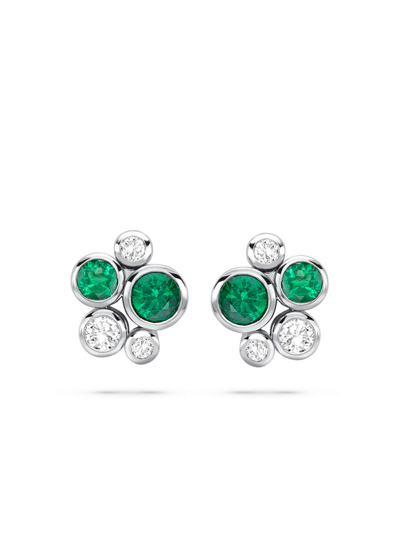 Raindance Classic Cluster Emerald Platinum Stud Earrings