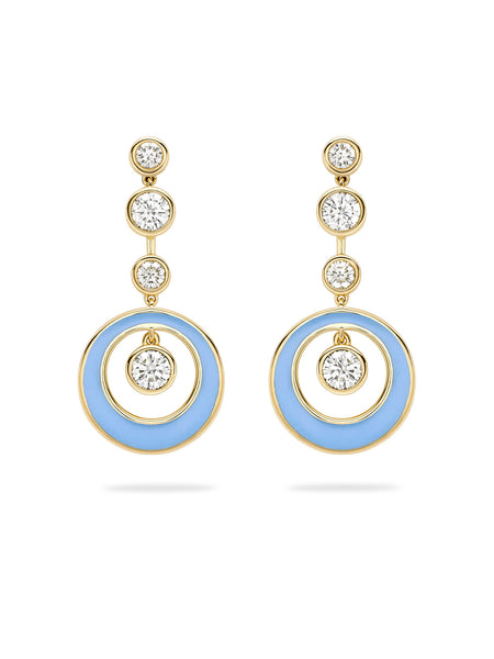 Raindance Diamond Blue Enamel Yellow Gold Earrings