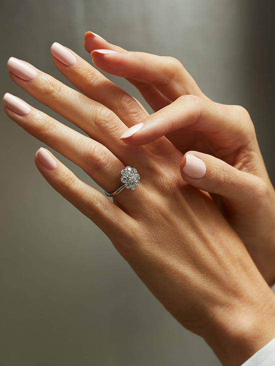 Diamond Cluster Ring With Scalloped Edge