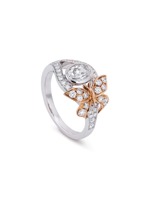 Butterfly White Gold Diamond Pinky Ring