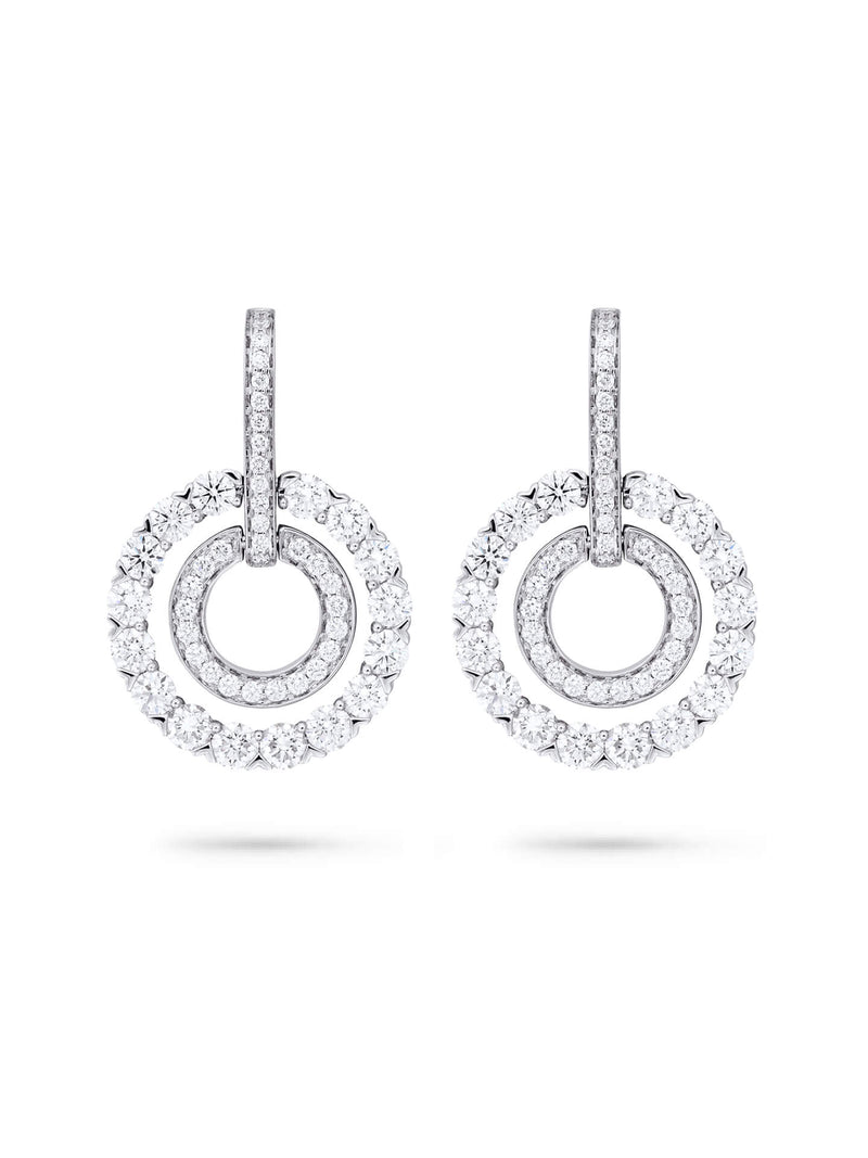 Roulette Double Hoop White Gold Diamond Earrings