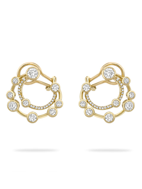 Waterfall Double Hoop Yellow Gold Earrings