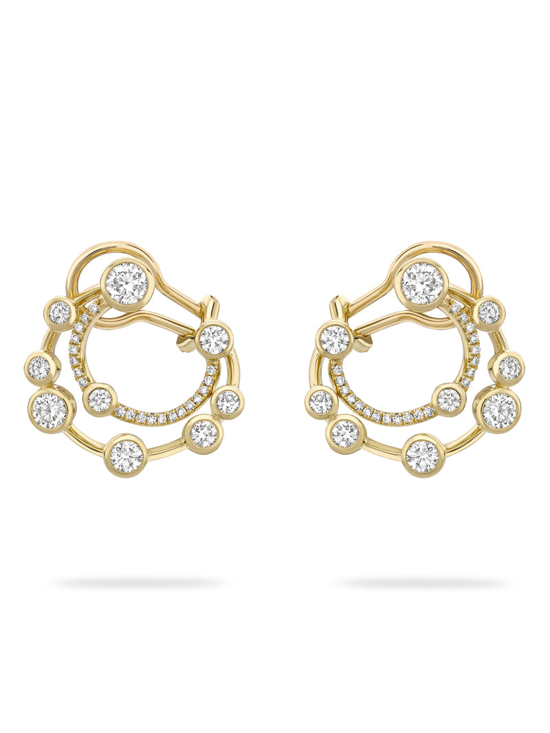 Waterfall Double Hoop Yellow Gold Earrings