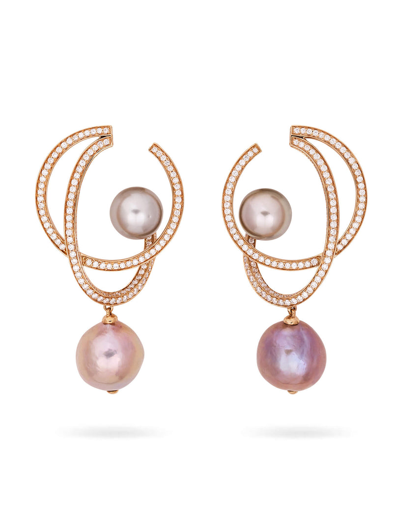 Luna Pearl Diamond Rose Gold Earrings