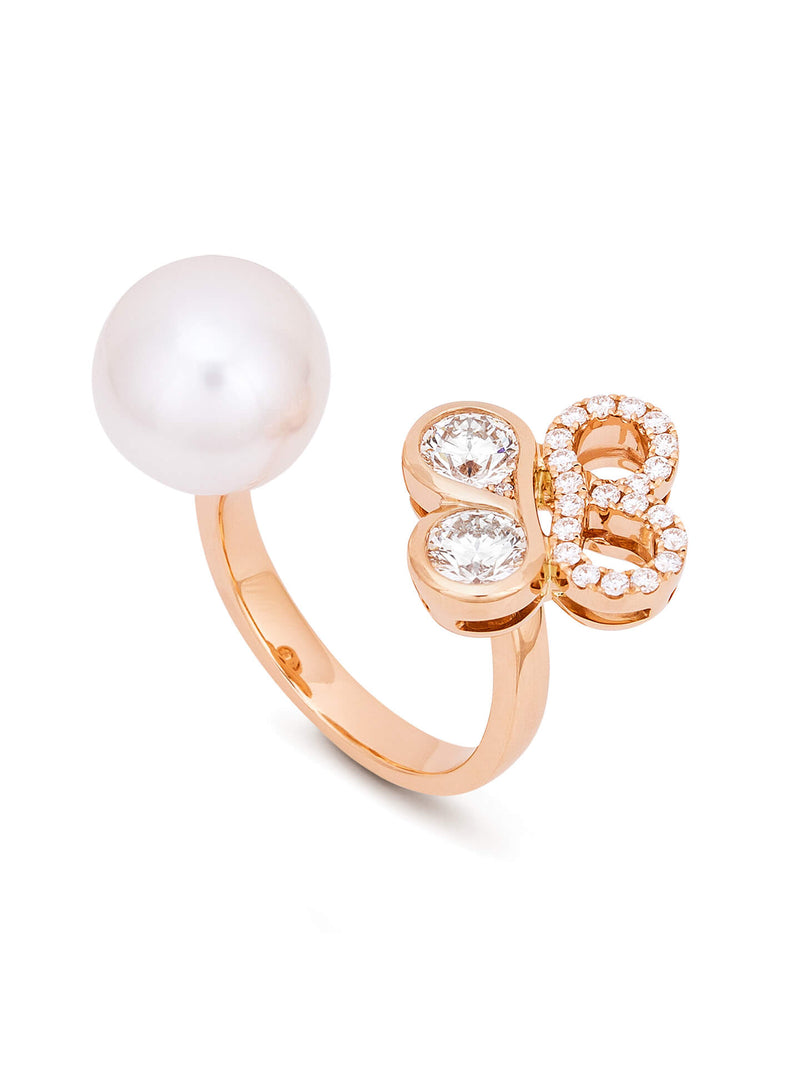 Be Boodles Rose Gold Pearl Diamond Ring