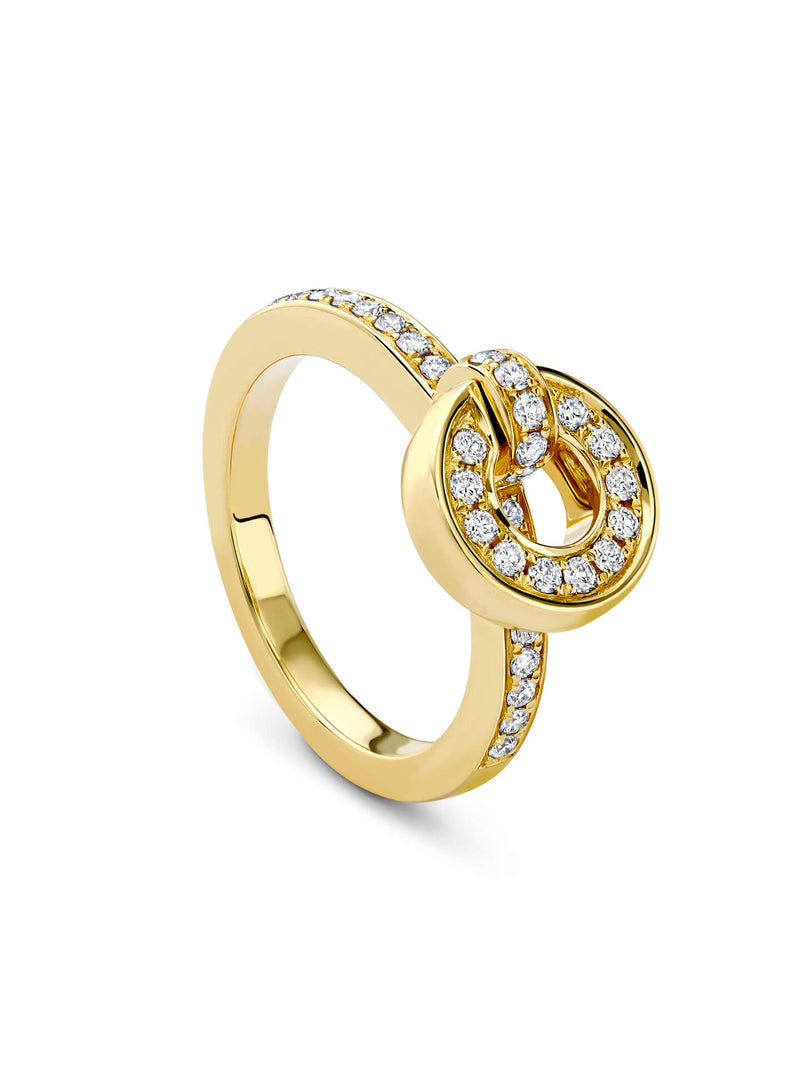 Roulette Yellow Gold Flip Ring with Pavé Diamond Band