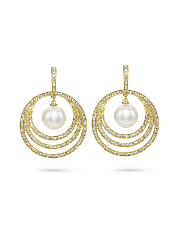 Roulette Diamond Pearl Yellow Gold Drop Earrings