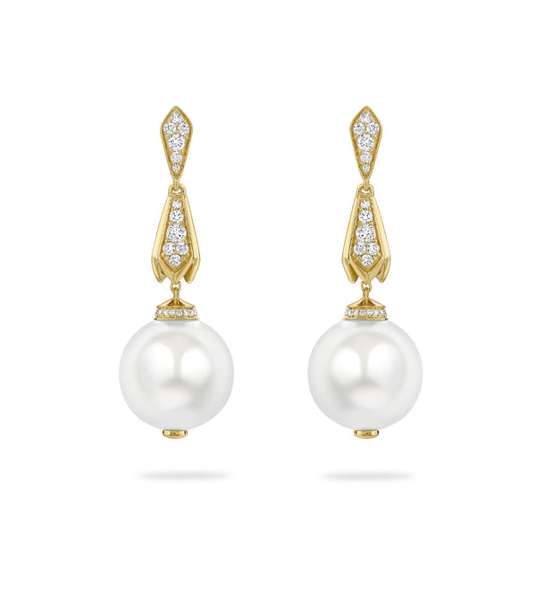 Secret Garden Pearl Diamond Yellow Gold Drop Earrings