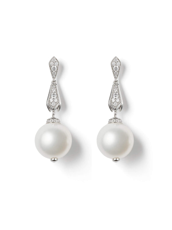 Secret Garden Pearl Diamond White Gold Drop Earrings