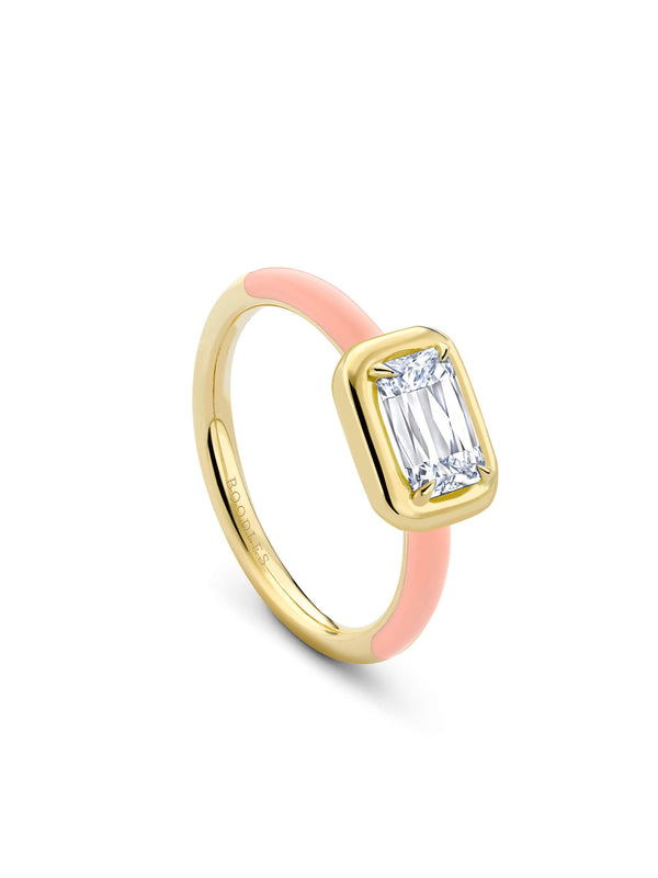Florentine Ashoka Pink Enamel Yellow Gold Ring