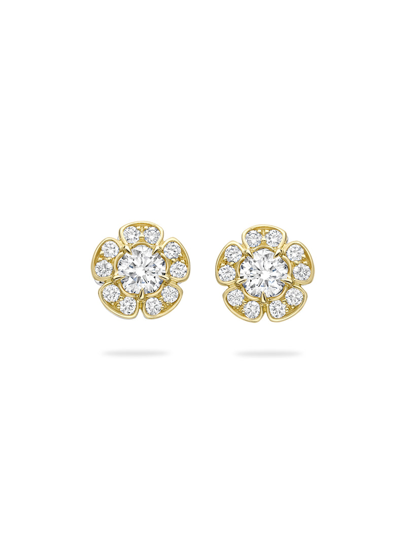 Walled Garden Diamond Stud Yellow Gold Earrings