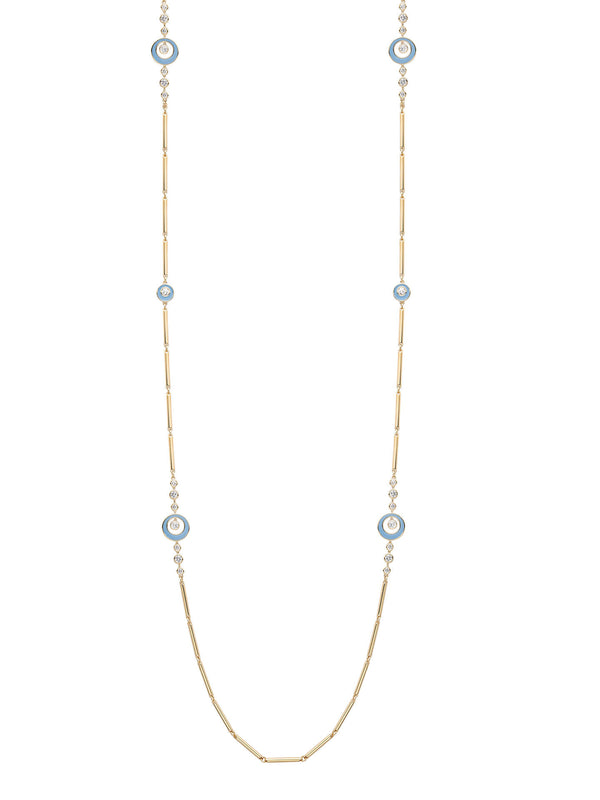 Raindance Diamond Blue Enamel Long Yellow Gold Necklace