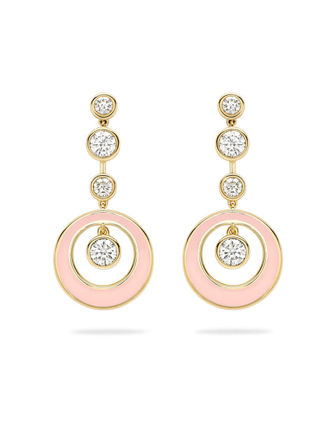 Raindance Diamond Pink Enamel Yellow Gold Earrings