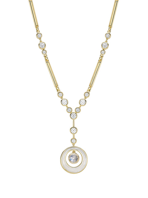 Raindance Diamond Moonstone Enamel Yellow Gold Pendant