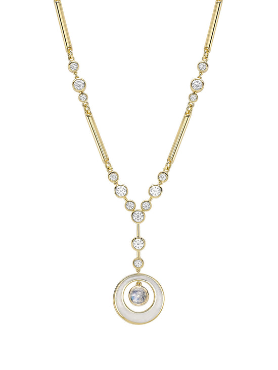 Raindance Diamond Moonstone Enamel Yellow Gold Pendant
