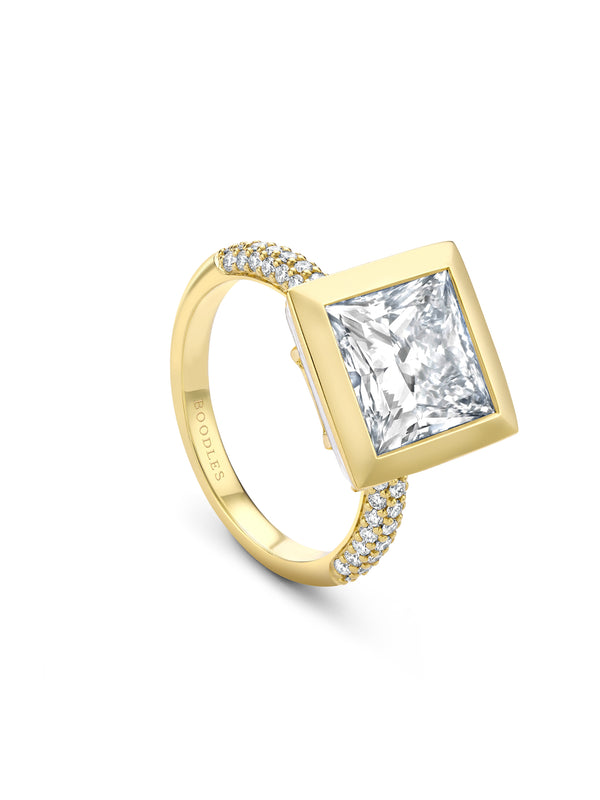 Florentine Princess Cut Yellow Gold Diamond Ring